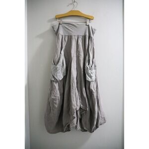 TEMPO PARIS Linen Blend Midi Skirt Gray Asymmetrical Pocket Size M Lagenlook